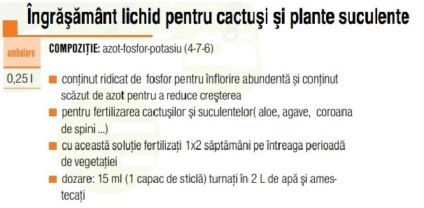 Ingrășământ  Cactus 0,25 L